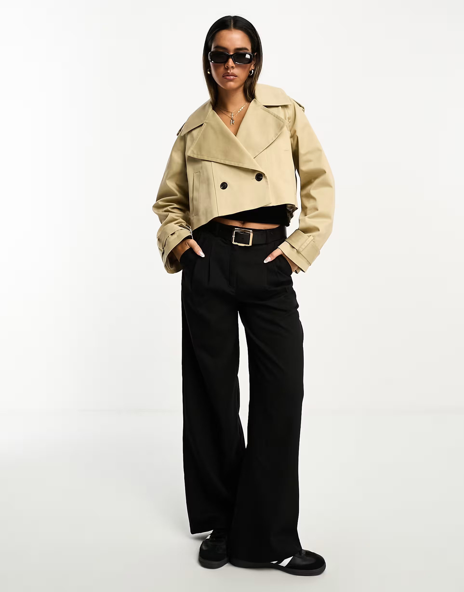 ASOS DESIGN cropped trench coat in stone | ASOS (Global)