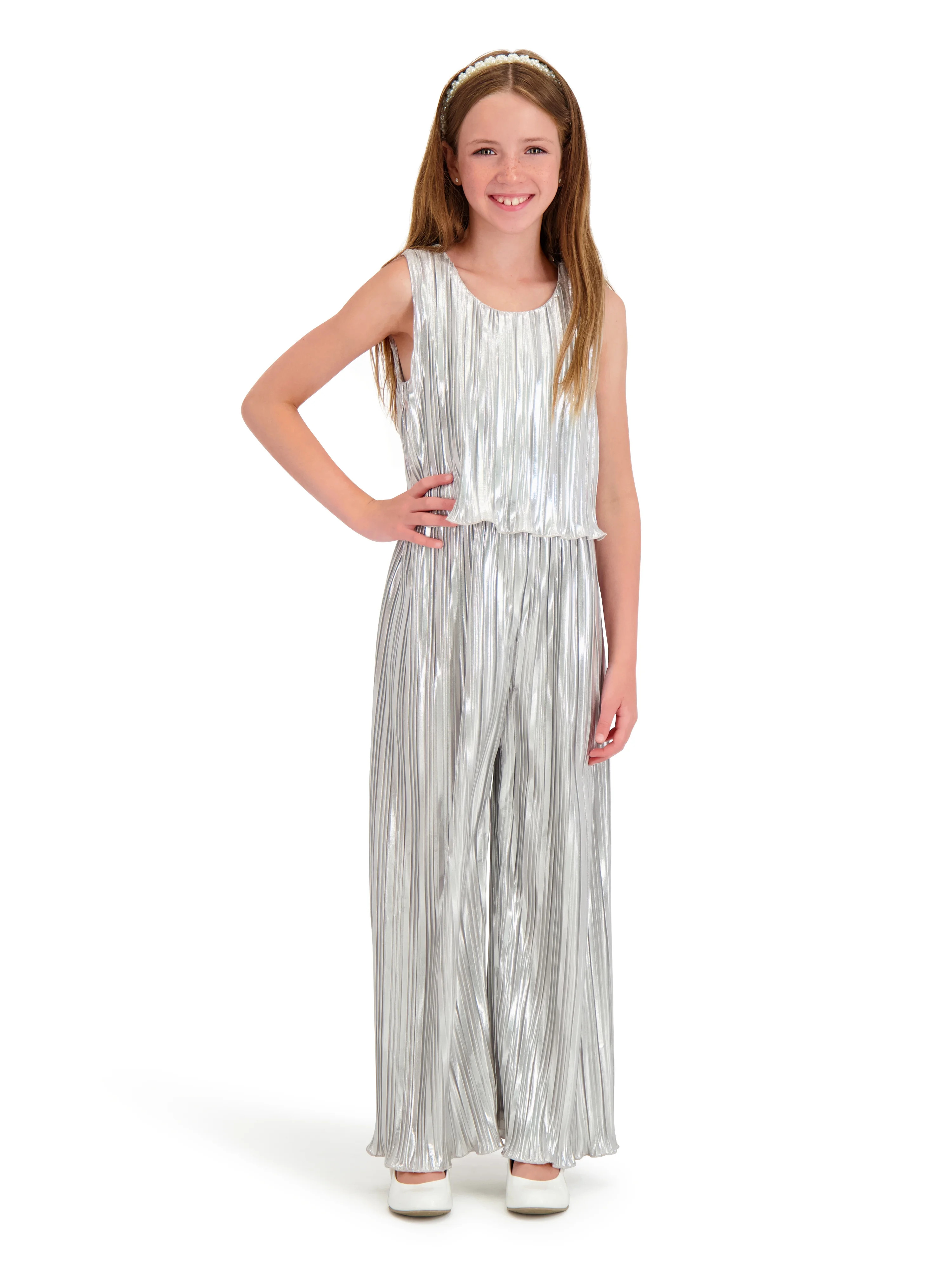 Kensie Girl Sleeveless Belted Metallic Jumpsuit, Sizes 4-16 | Walmart (US)