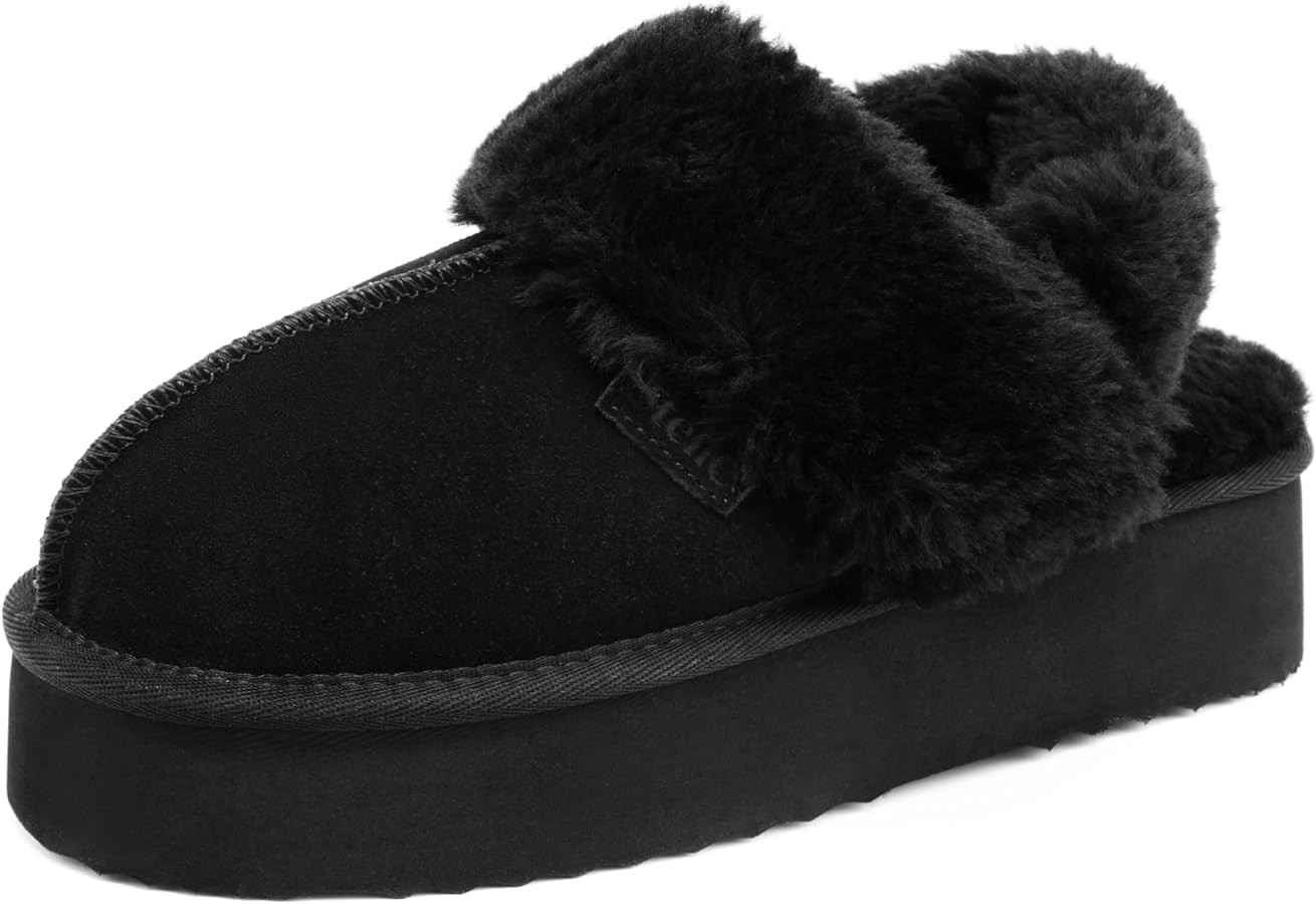 Stelle Plataforma de felpa para mujer, cómodas pantuflas con forro polar, correa trasera extraí... | Amazon (US)