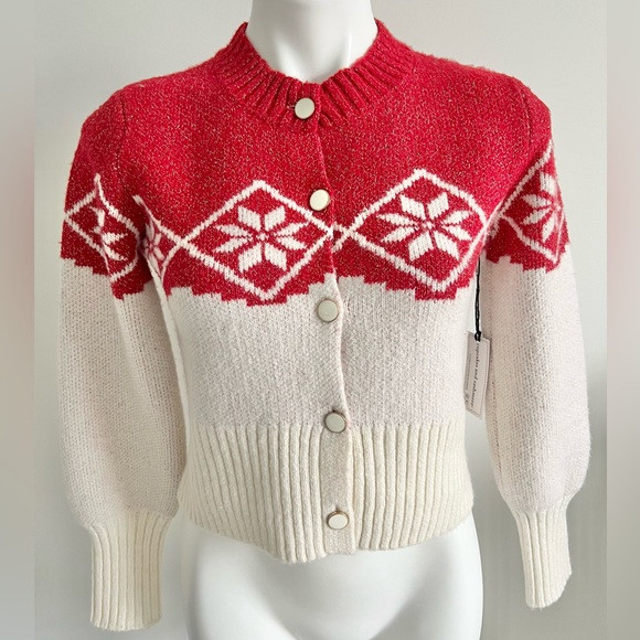 Cupcakes & Cashmere NEW Red & Cream Cardigan Sweater XS Sock Set Snowflakes | Poshmark