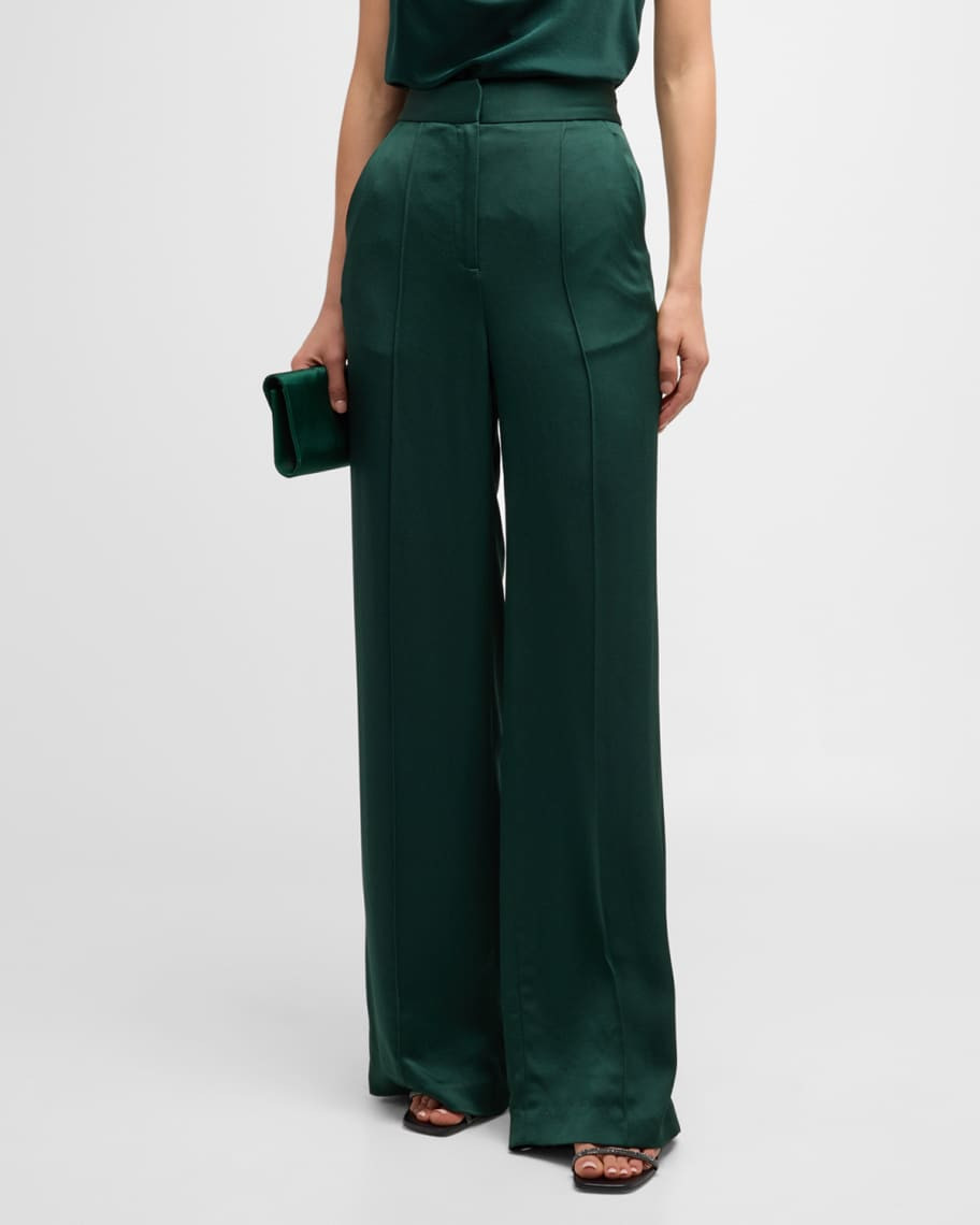 Veronica Beard Edia Satin Wide-Leg Pants | Neiman Marcus