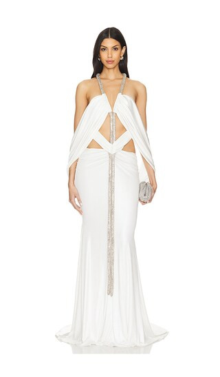 Gaia Dress in White & Gold | Revolve Clothing (Global)