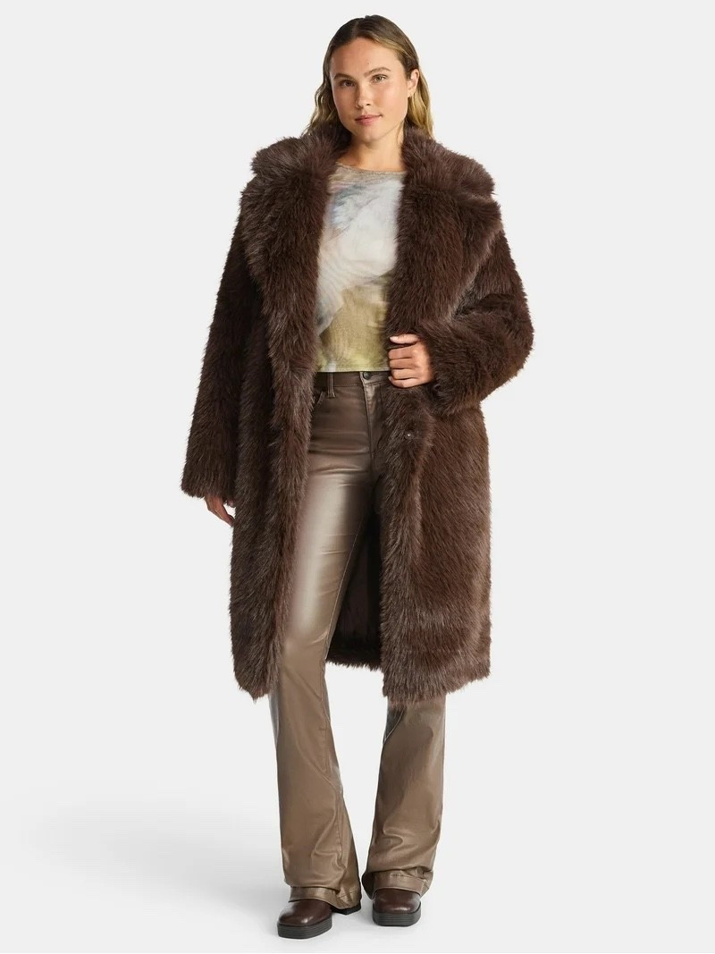 Walmart brown fur jacket $30. Browns. Trendy chocolate  Winter wardrobe. Walmart fashion 🧸🐻 snagged this viral brown fur coat at my local Walmart.   

#LTKFindsUnder50 #LTKSeasonal #LTKHoliday