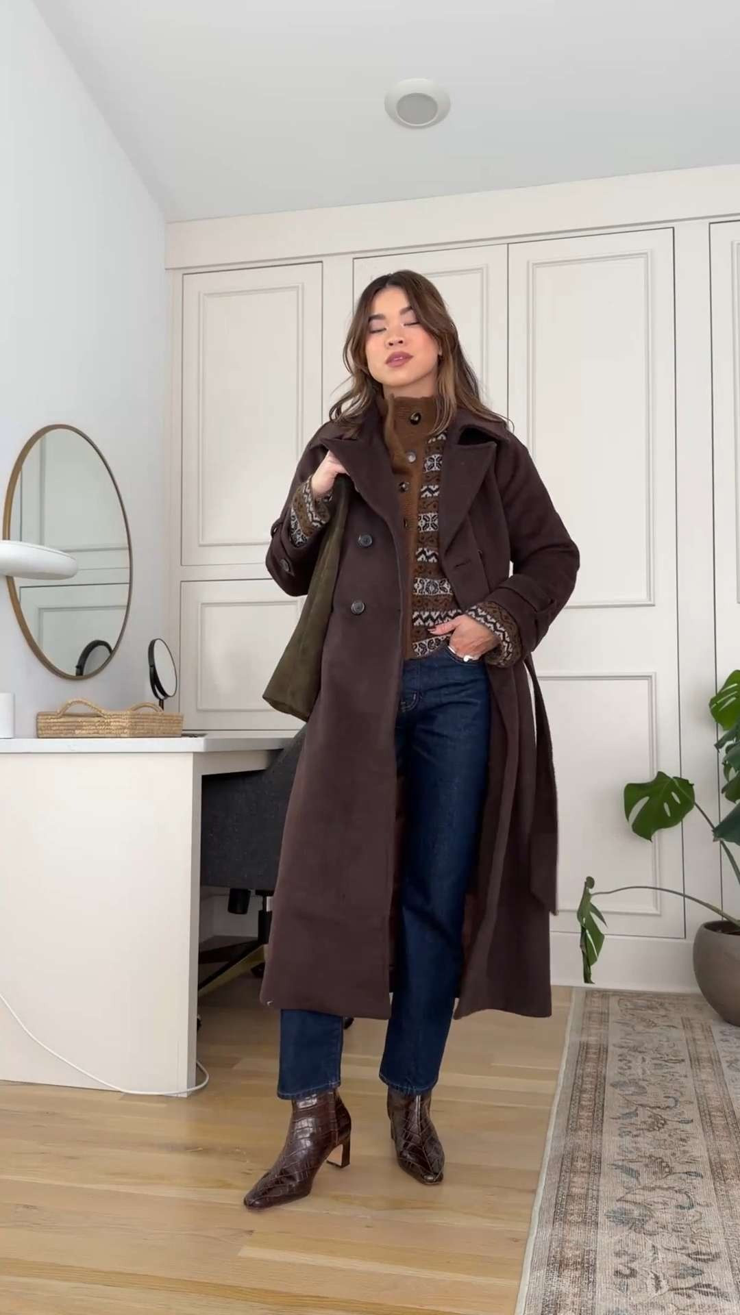 Sizing info: jeans 24 Petite in Mckinney Wash, Cardigan XS in Brown Jacquard, Coat XS Petite in Dark Coffee! petite fashion, get dressed with me, outfit inspiration, ootd, nashville outfit, Nashville influencer, petite style, vacation style, casual outfits, mom style, petite pants, winter dress, winter outfit, winter pants, winter outfit inpso, winter outfit idea, winter top, winter style, winter sweater, cozy sweater, cold weather sweater, cold weather outfit, winter bag, winter purse, denim, jeans, jacket, winter jacket, winter coat, trench coat, warm coat, 

 

#LTKHoliday #LTKSeasonal #LTKPetite