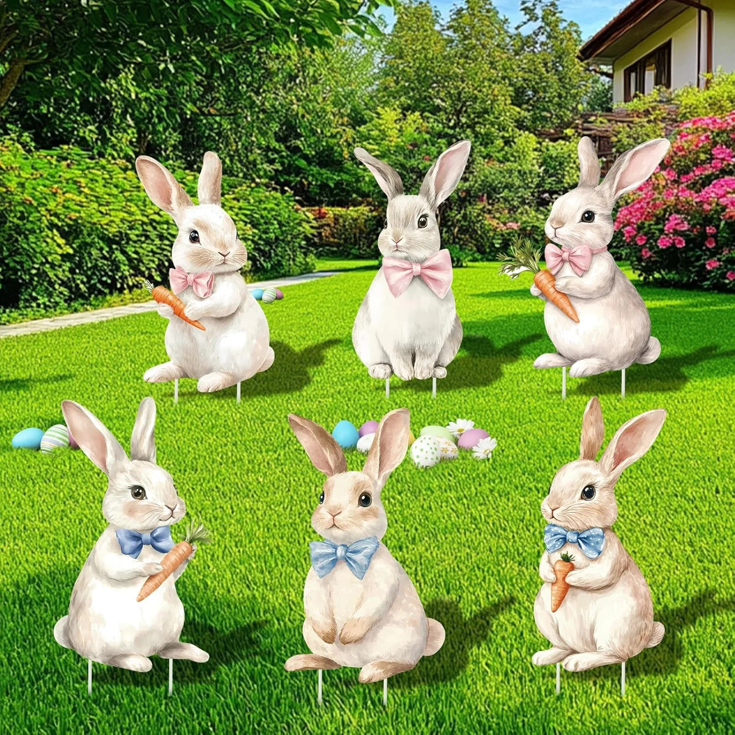 6 PCS Easter Decorations Outdoor Yard Signs, Large White Bunny Signs with Stakes,Easter Bunny Yar... | Walmart (US)
