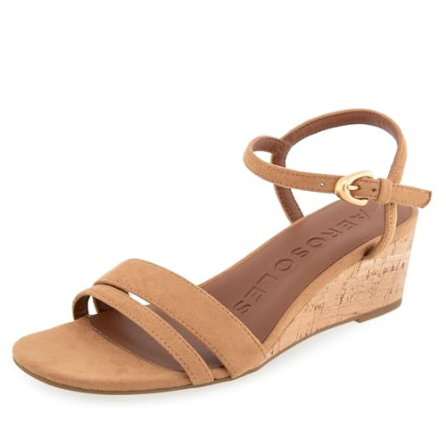 Aerosoles Women's WITT Wedge Sandal, Tan Faux Suede/Cork Heel, 8.5 | Amazon (US)