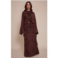 Petite Chocolate Ruffle Chiffon Maxi Skirt | PrettyLittleThing UK