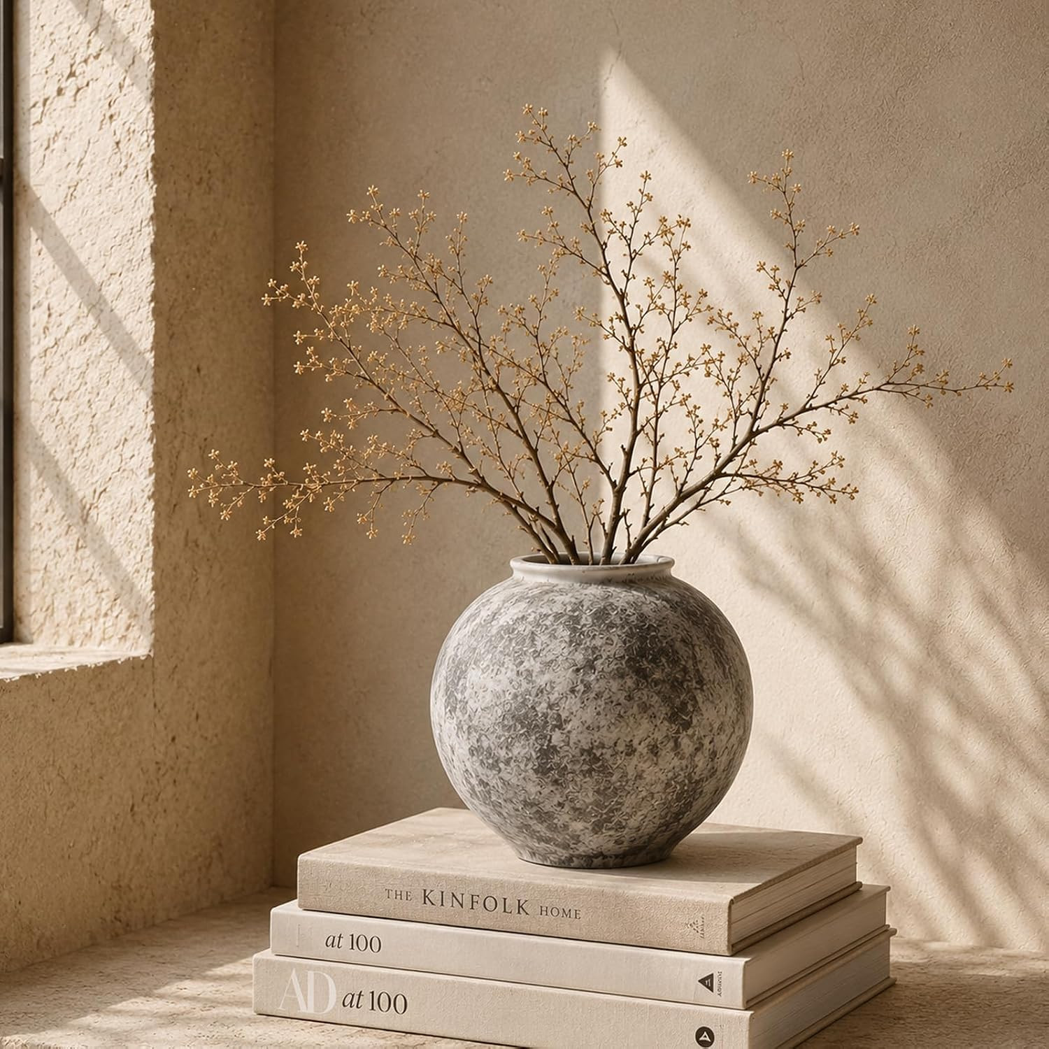 Gray Ceramic Vase 6.1-Inch Round Textured Wabi Sabi Vase for Home Decor | Amazon (US)