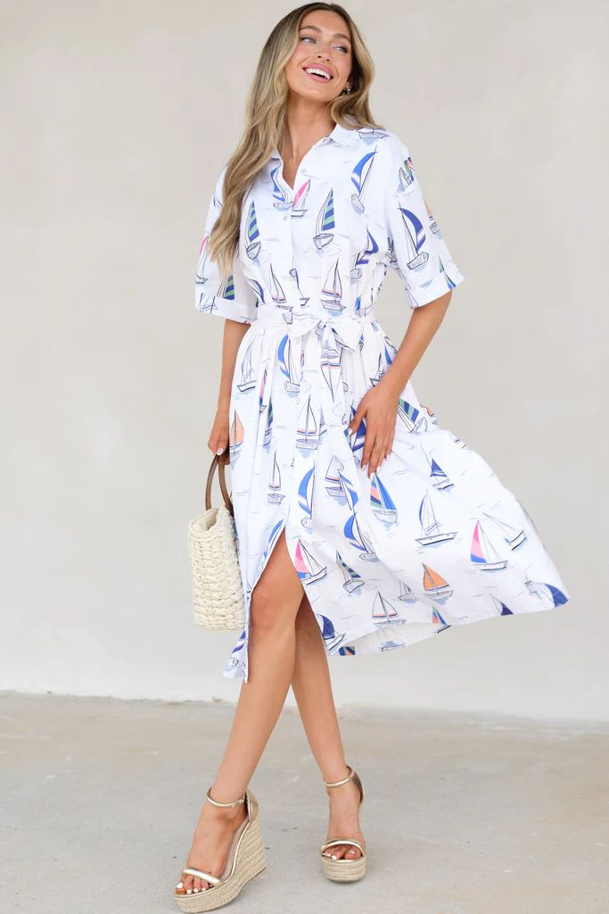 Out On The Water White Multi Print Dress | Red Dress 
