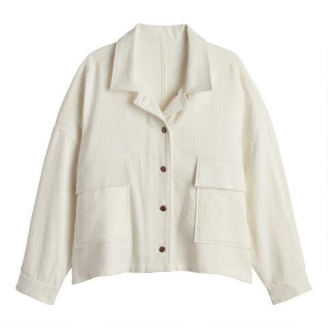 White Textured Alicia Shirt Jacket With Pockets | World Market