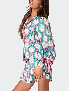 Womens Silk Christmas Pajamas Satin 2 Piece Xmas Bow Tie Pjs Long Sleeve Button down Shirt Lounge... | Amazon (US)