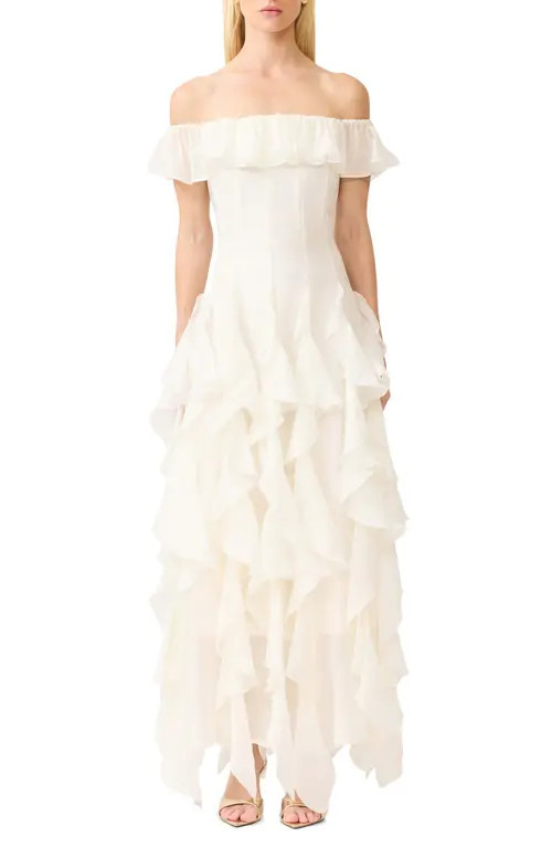 Elliatt Yvette Off the Shoulder Ruffle Gown in White at Nordstrom, Size Xx-Small | Nordstrom
