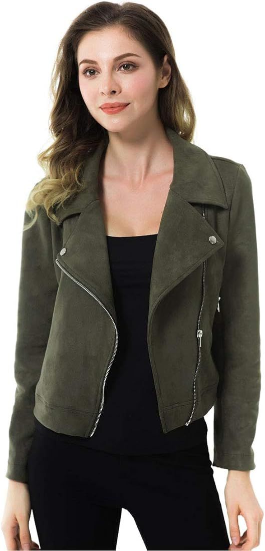 Women’s Solid Long Sleeve Faux Suede Motorcycle Jackets Zipper Short Coats | Amazon (US)