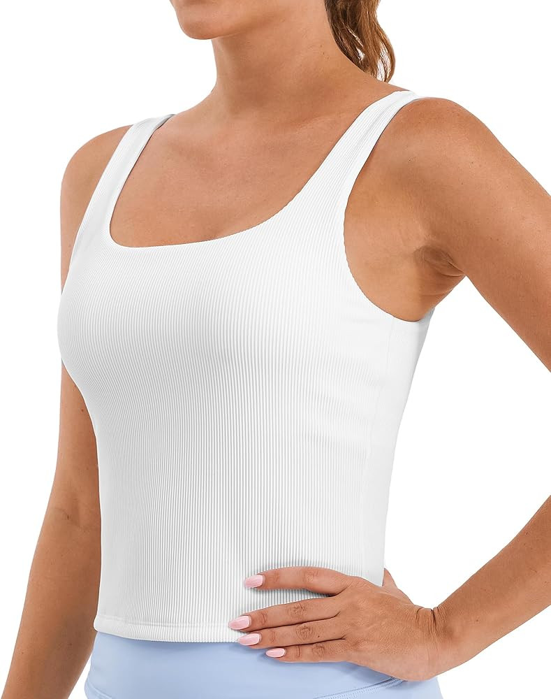 Stelle Women's Ribbed Tank Tops Padded Crop Tank Tops with Built in Bra Square Neck Casual Basic | Amazon (US)