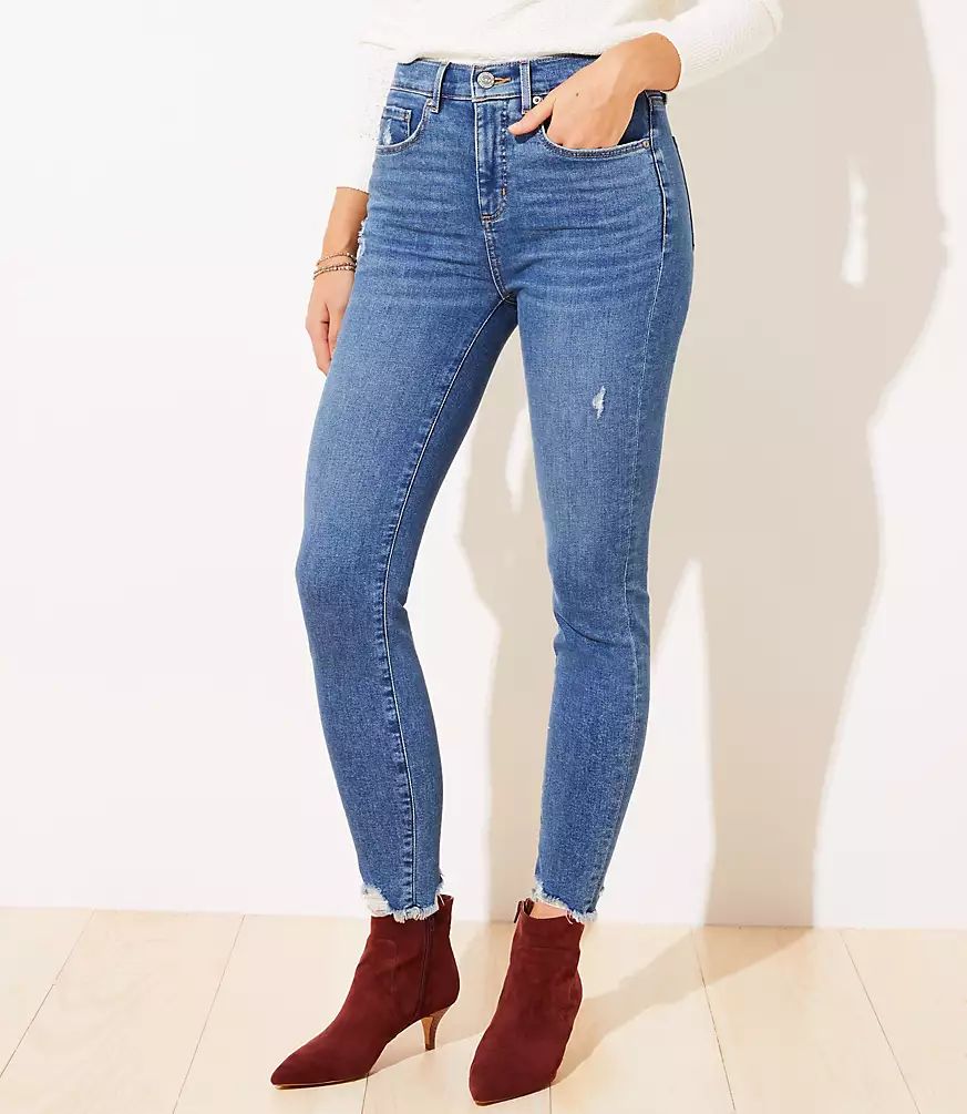 Chewed Hem High Rise Skinny Jeans in Vintage Wash | LOFT