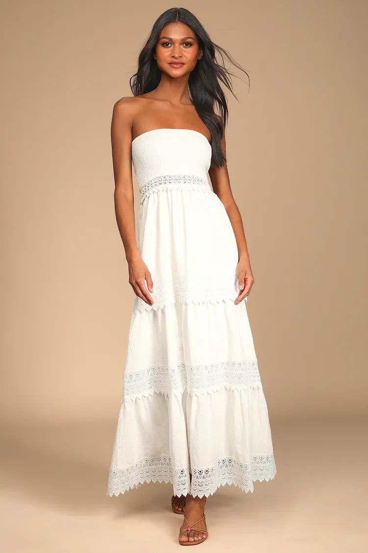 Season of Sunshine White Strapless Tiered Maxi Dress | Lulus (US)