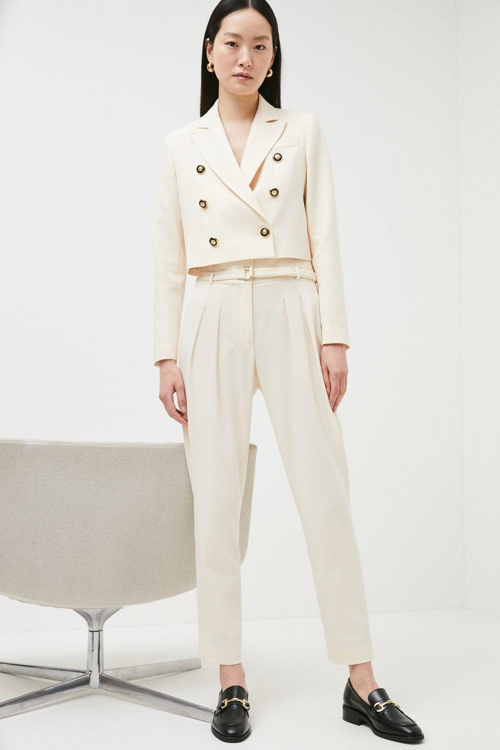 Clean Tailored Belted Slim Leg Trouser | Karen Millen UK + IE + DE + NL