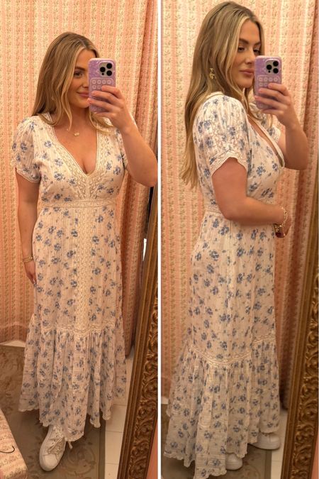 Cream and blue floral vintage lock shack fancy maxi dress with short sleeves is the perfect feminine spring outfit. Wearing an 8 for effortless fit 

#LTKSeasonal #LTKstyletip