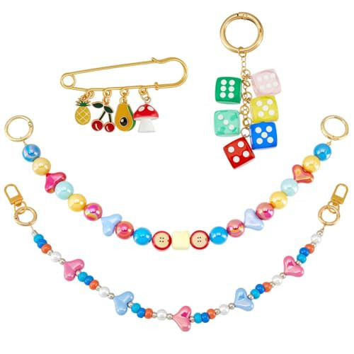 MAYJOYDIY 4pcs Fruit Heart Bead Bag Charms Set, Dice Purse Charm, Decorative Chains & Brooch 1.5~15.95 inch with Resin Alloy Swivel Clasps DIY Bag Charms Accessories | Amazon (US)