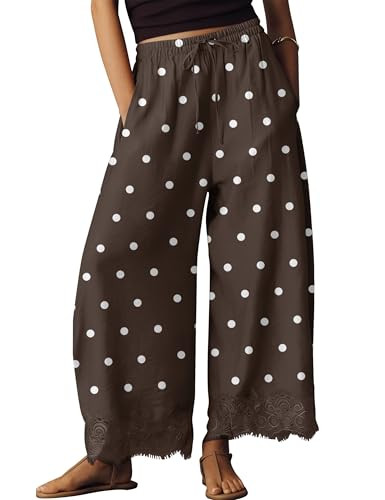Ziesexy Womens Lace Trim Wide Leg Pants 2026 Summer Cropped Lace-Hem Pants Casual Outfits with Po... | Amazon (US)