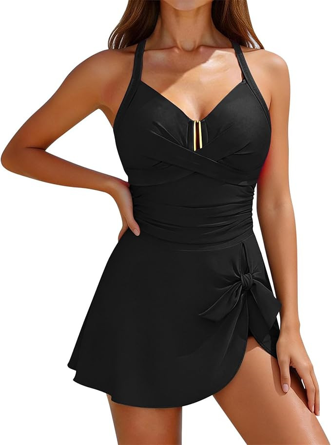 One Piece Bathing Suit for Women Tummy Control U-Wire Ruched Swimsuits Criss Cross Swimming Suit ... | Amazon (US)