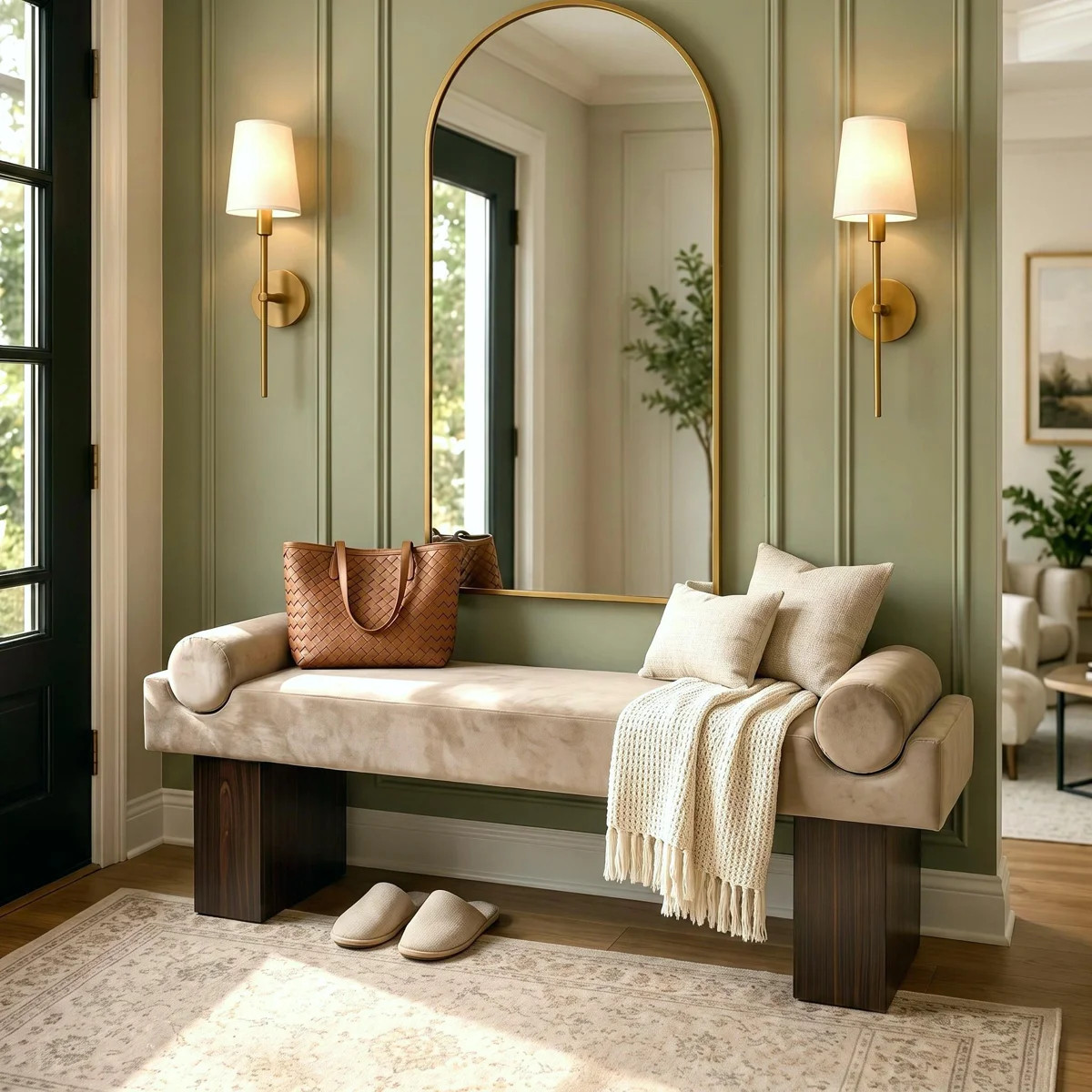 Modern Upholstered End of Bed Bench with Roll Arms | Wayfair North America