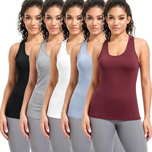 5 Pack Women's Athletic Workout Tank Tops Racerback Sleeveless Gym Shirts | Quick Dry Seamless Ac... | Amazon (US)