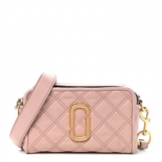 MARC JACOBS Natural Grain Calfskin Quilted The Softshot 21 Bag Blush | Fashionphile