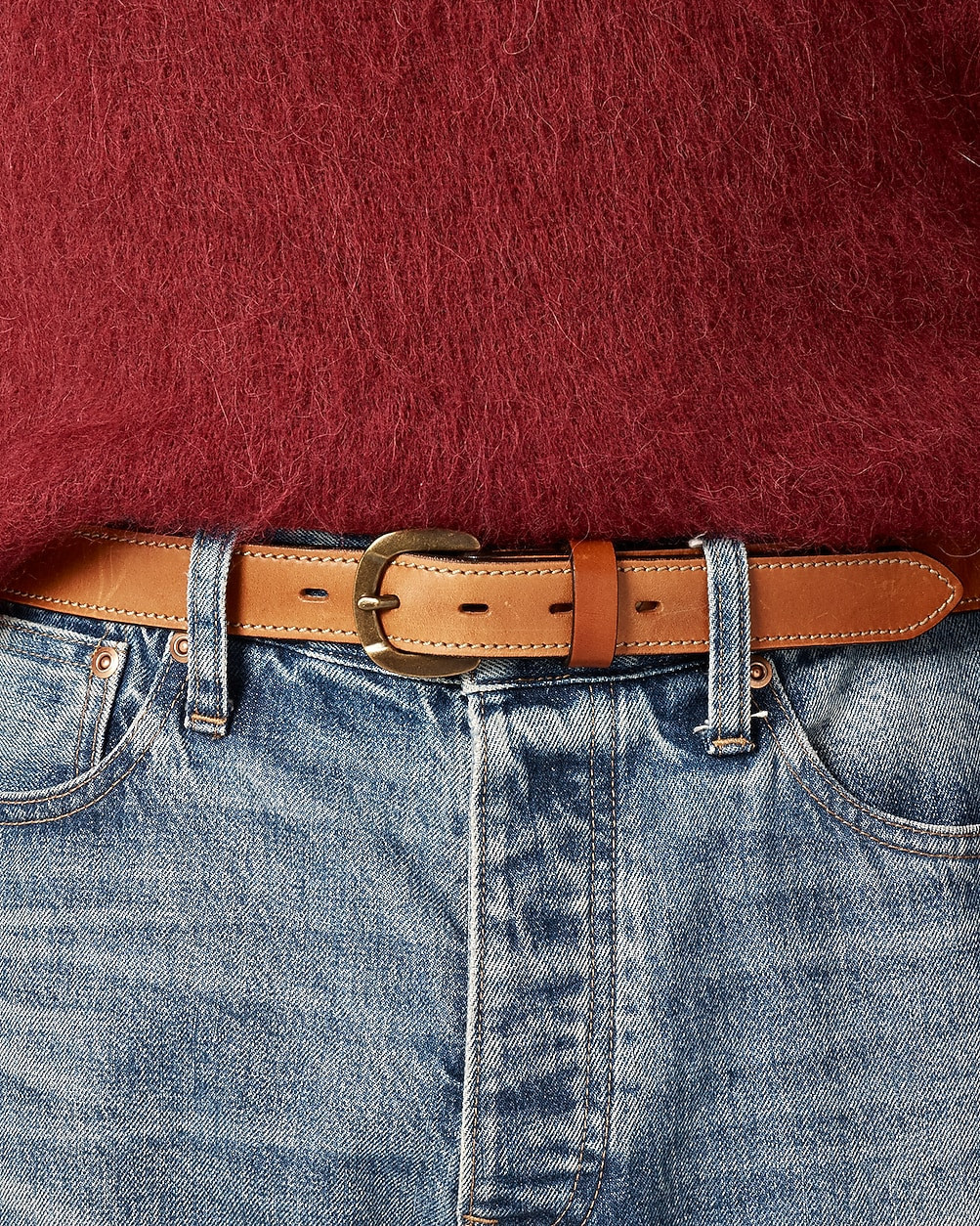 Leather belt with round brass buckle | J. Crew US