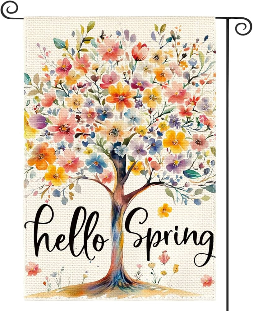 AVOIN colorlife Hello Spring Garden Flag 12x18 Inch Double Sided Outside, Seasonal Flowers Tree Y... | Amazon (US)