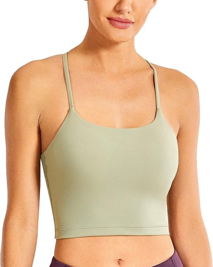 CRZ YOGA Women's Racerback Spaghetti Straps Padded Workout Crop Longline Sports Bra | Amazon (US)