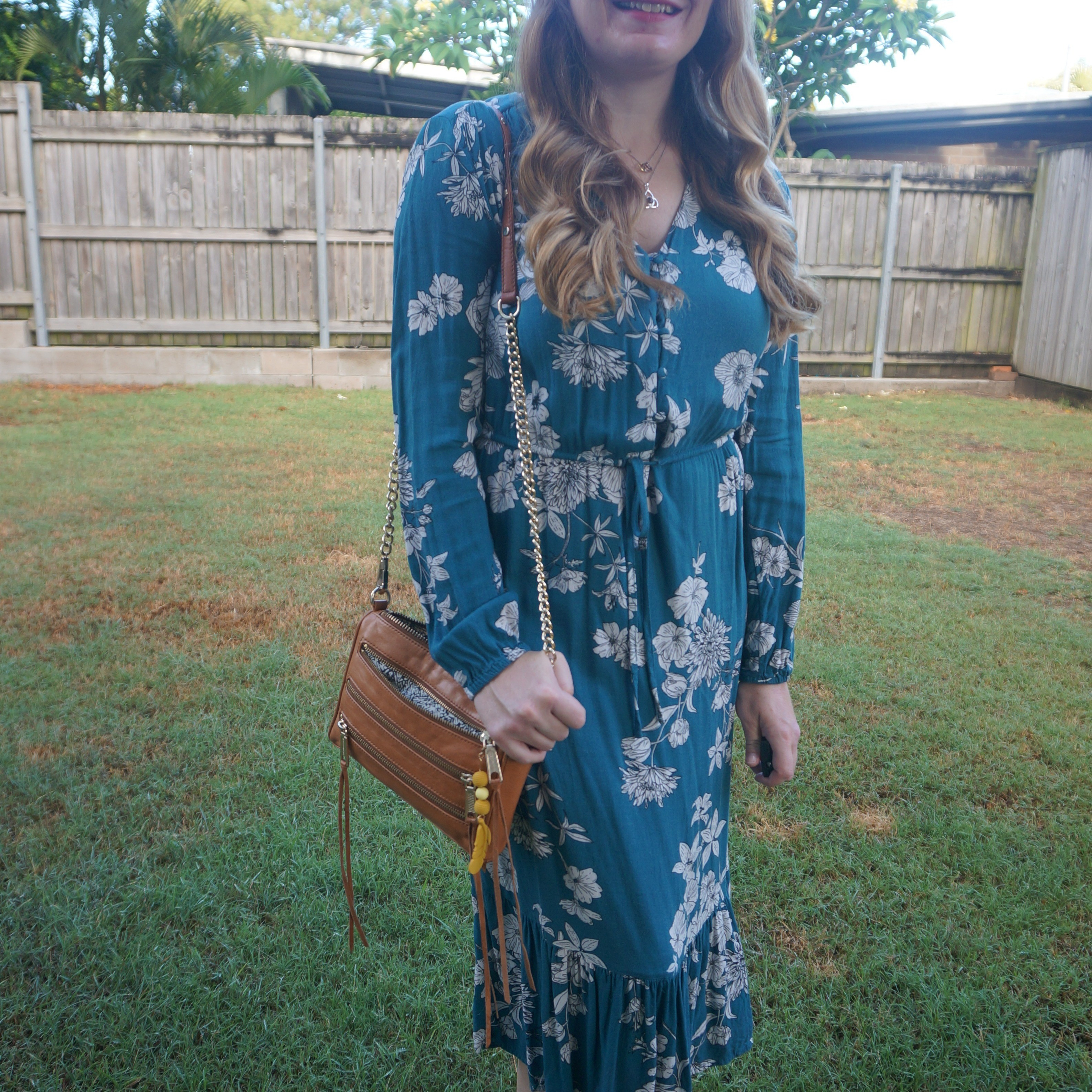 Anko Kmart teal floral print midi dress with Rebecca Minkoff tan mini 5-zip bag 💚 

#LTKbag #LTKaustralia #LTKworkwear
