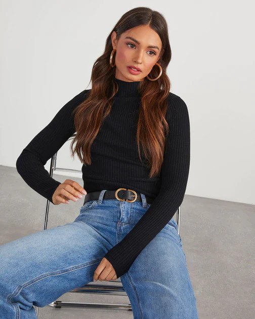 Grainge Mock Neck Knit Top - Black | VICI