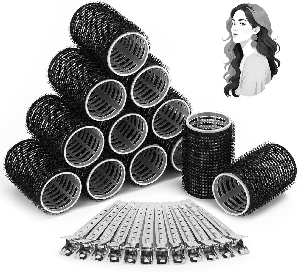Hair Curlers Rollers, 12Pcs Hair Rollers Hair Curlers Self Grip Holding Rollers with 12 Pcs Hair ... | Amazon (US)