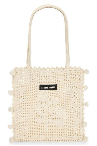 Miu Miu Filet Tote Bag in White | FWRD 