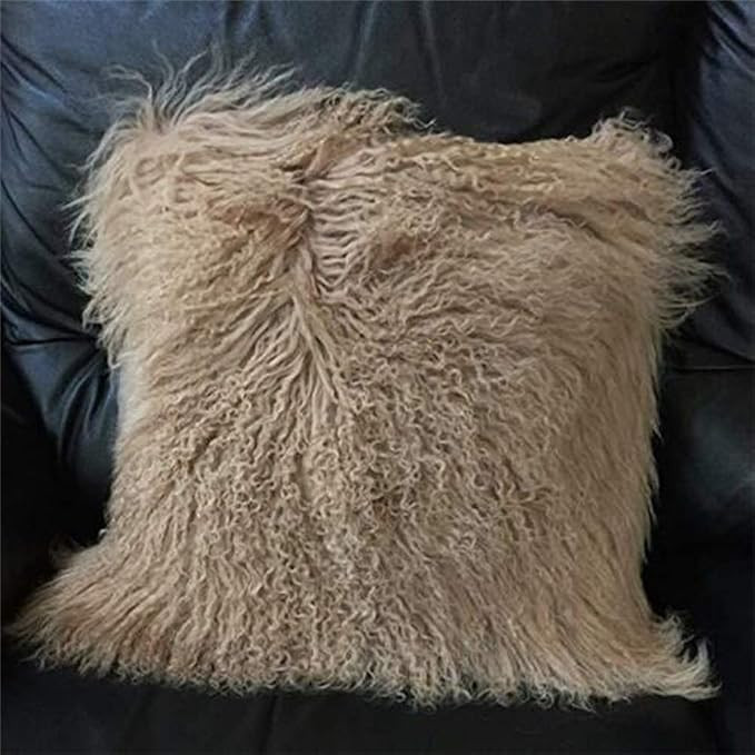 Seek4comfortable Mongolian Tibetan Lamb Fur Throw Pillow Cushion Cover Pillowcase，Khaki (16"x16... | Amazon (US)
