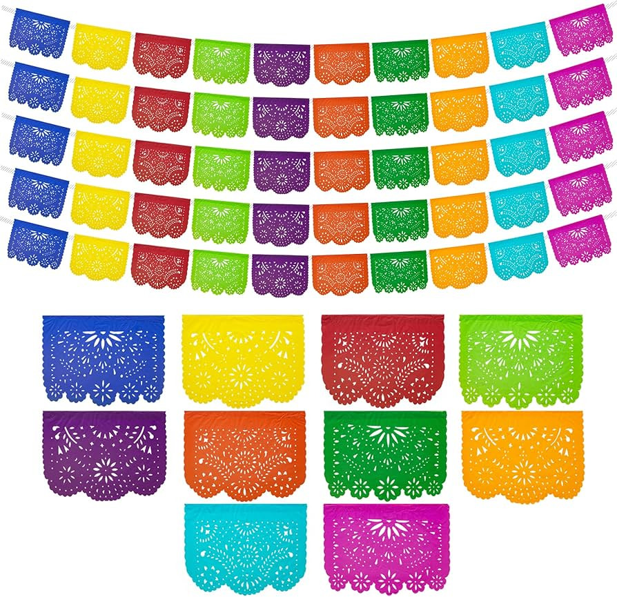 Mexican Party Banners (5 Pack - 10 Tissue Paper Flags per Banner/NOT Plastic) - Papel Picado Bann... | Amazon (US)