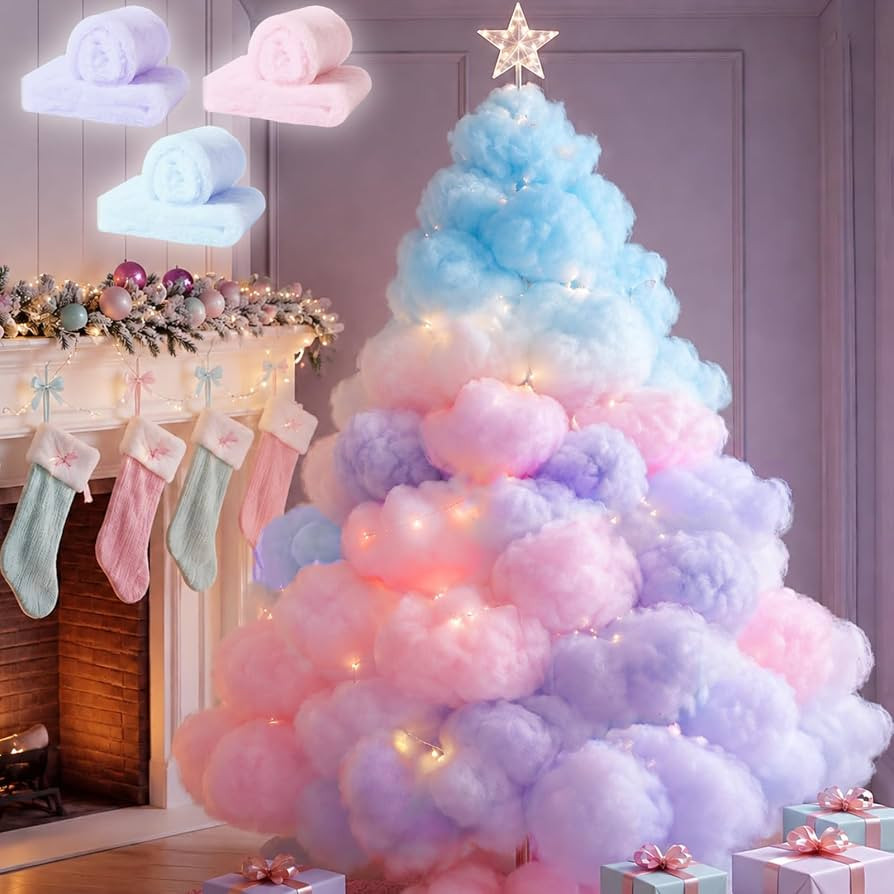 Thiccywoov 8 Pcs Pastel Christmas Garland Snow Cloud Fluff for Xmas Tree | Amazon (US)