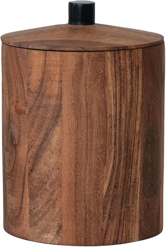 Bloomingville, Natural and Black Acacia Wood Canister with Handle and Rim, 6" Round x 8-1/2"H | Amazon (US)