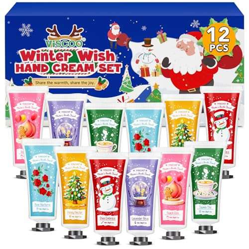 VISCOO 12 Pack Christmas Hand Cream Gift Set for Women, Mini Hand Lotion for Dry Cracked Hands Travel Size,Christmas Gifts in Bulk for Party Favors,Stocking Stuffers for Women Teen Girls Holiday Gifts | Amazon (US)