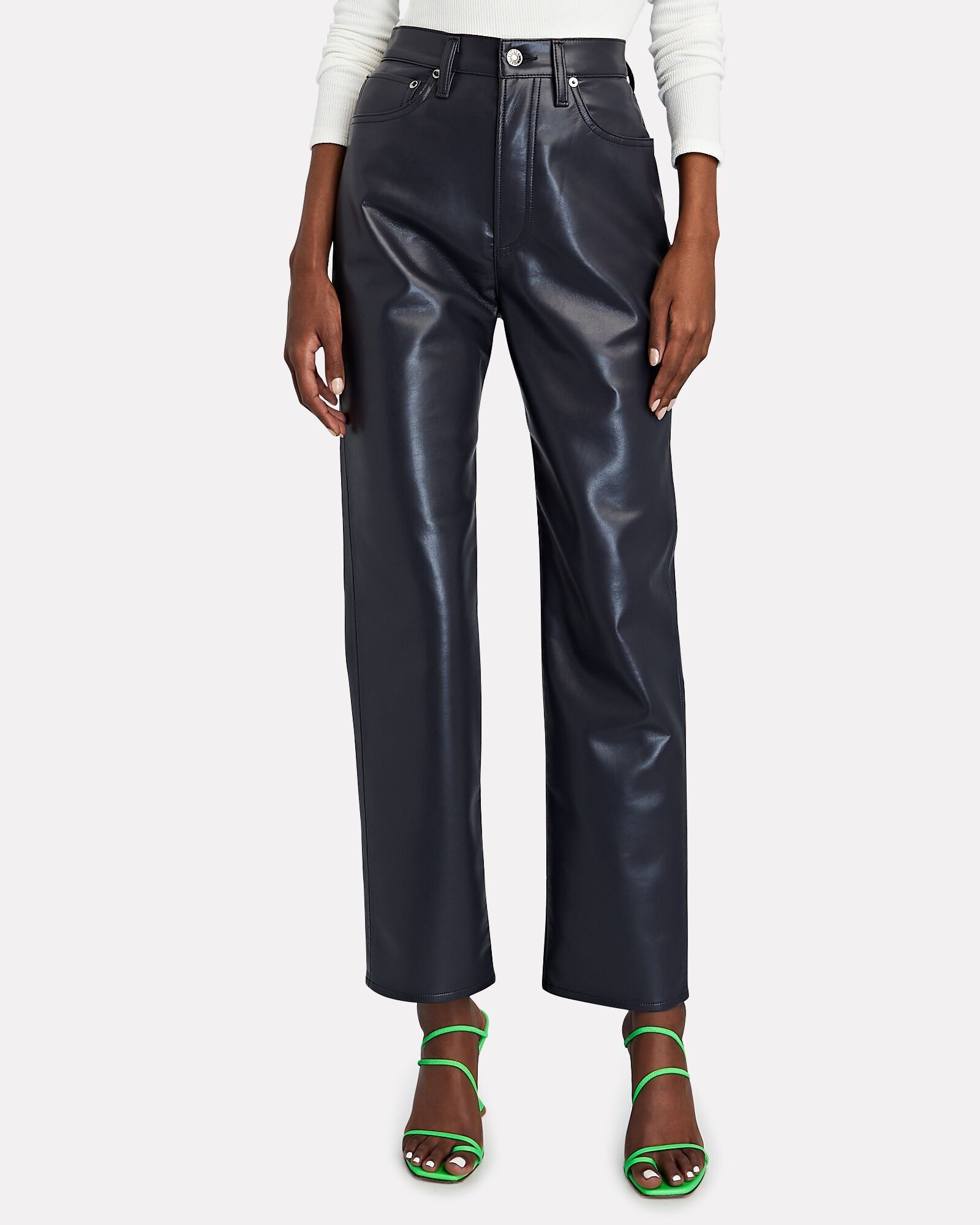90s Pinch Waist Recycled Leather Pants | INTERMIX