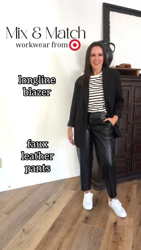 Mix and match Target workwear!
Look 1:
Sweater-generously sized, wearing small
Oxford-Oversized, wearing xs
Ankle pants-snug, size up
Look 2:
Pull-on pants-run big, size down, wearing small
Loafers-linked this year’s version 
Look 3:
Blazer-oversized, wearing small
Satin blouse-oversized, size down. Linking alternative in case this is sold out. 
Look 4:
T-shirt-H&M, TTS, wearing medium
Faux-leather trousers, Wearing small
Tennies-tts
Look 5:
Halter top-size up if in between or chesty 

Workwear | business casual | smart casual | wear to work | Target style | faux leather trousers | mules | black heels | NYE look | date night | blazer | gold chain belt Z | tunic sweater 

#LTKstyletip #LTKworkwear #LTKunder50