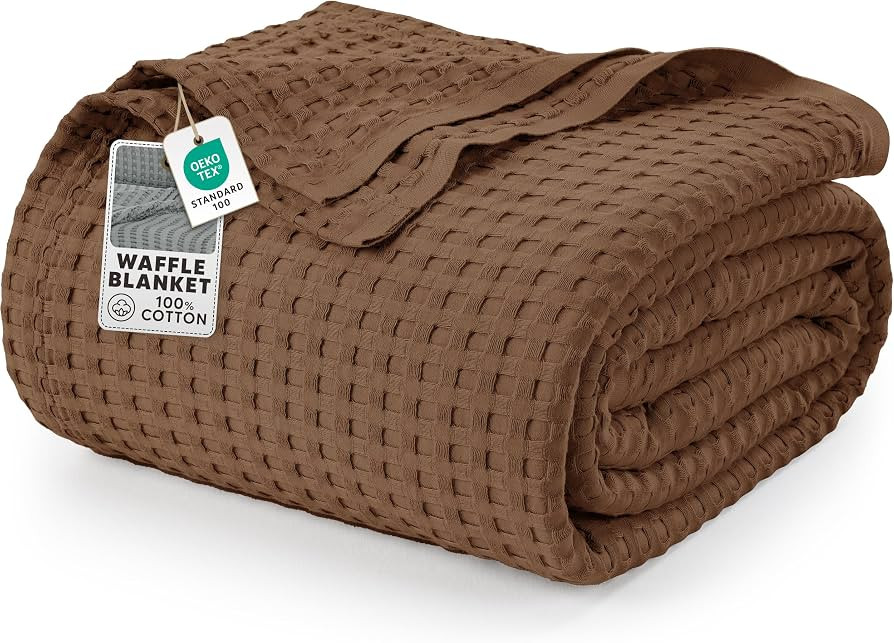 Utopia Bedding 100% Cotton Waffle Blanket Queen Size Brown, 90x90 Inch | Amazon (US)