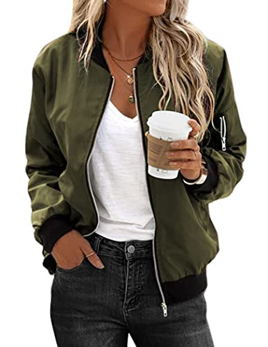 Zeagoo Womens Classic Quilted Jacket Short Bomber Jacket Coat, # Army Green, Large | Amazon (US)