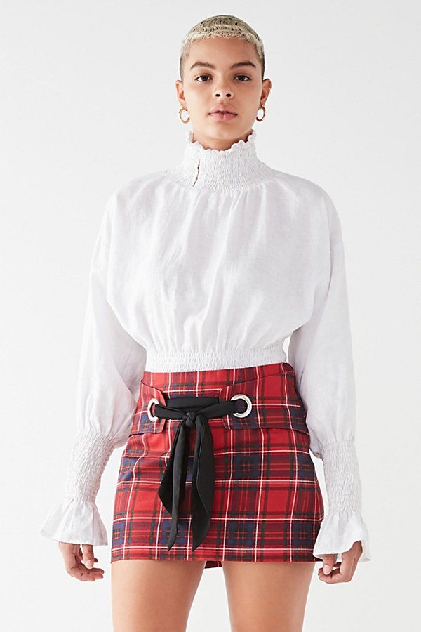 UO Tartan Sash Mini Skirt - Red Multi XS at Urban Outfitters | Urban Outfitters US