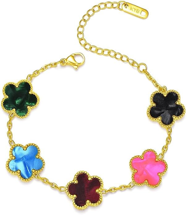 18K Gold-Plated Four Leaf Clover Bracelet for Women,Adjustable lucky Bracelet Set Jewelry Gift-Hy... | Amazon (US)