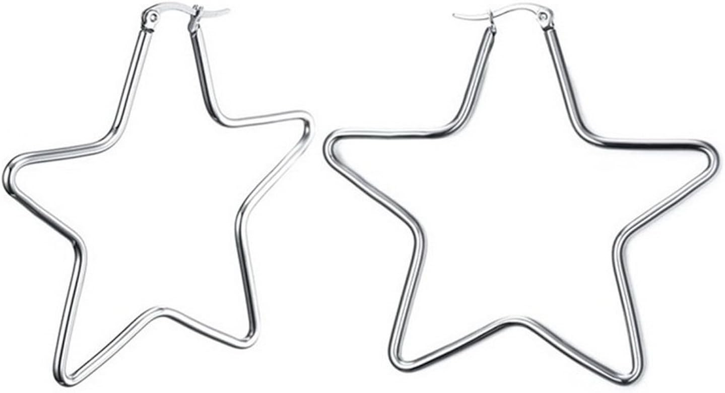 MengPa Hoop Earrings for Women Stainless Steel or Black Gold Plated Lightweight Jewelry | Amazon (US)