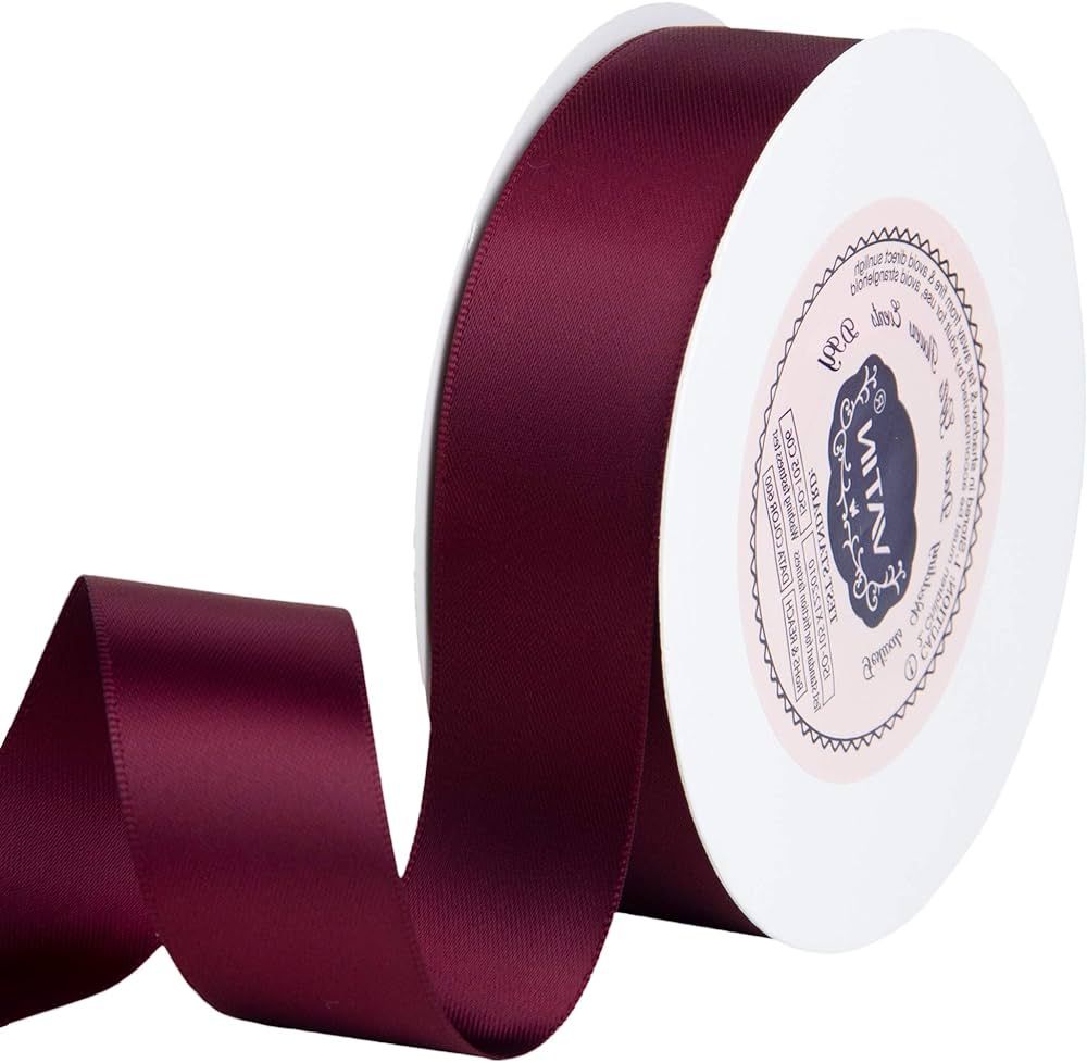 VATIN 1 inch Double Faced Polyester Satin Ribbon Burgundy/Maroon - 25 Yard Spool, Perfect for Wed... | Amazon (US)
