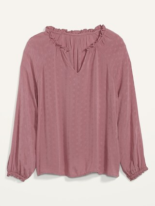 Ruffled Split-Neck Textured Dobby Blouse For Women | Old Navy (CA)