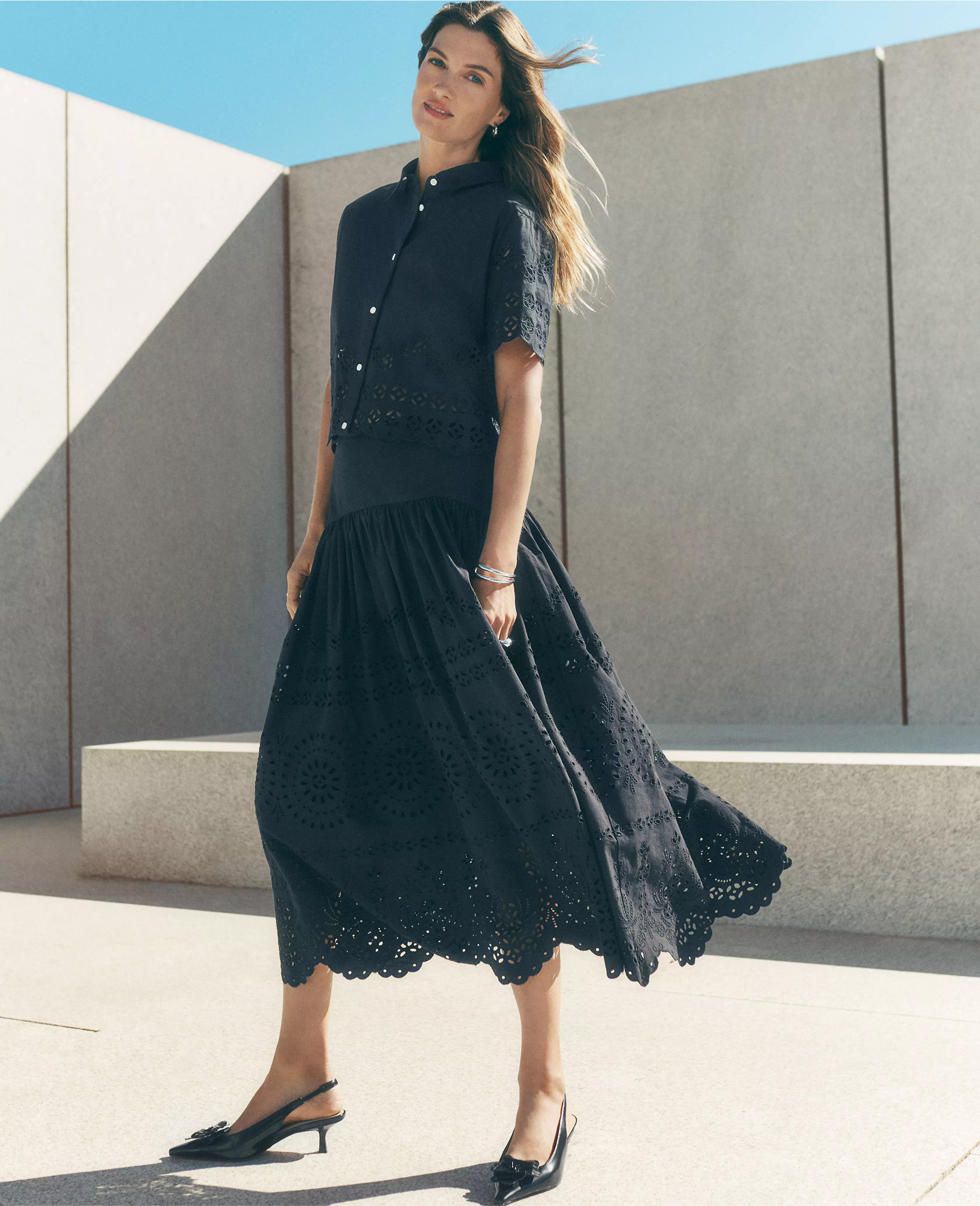 Eyelet Yoke Midi Skirt | Ann Taylor